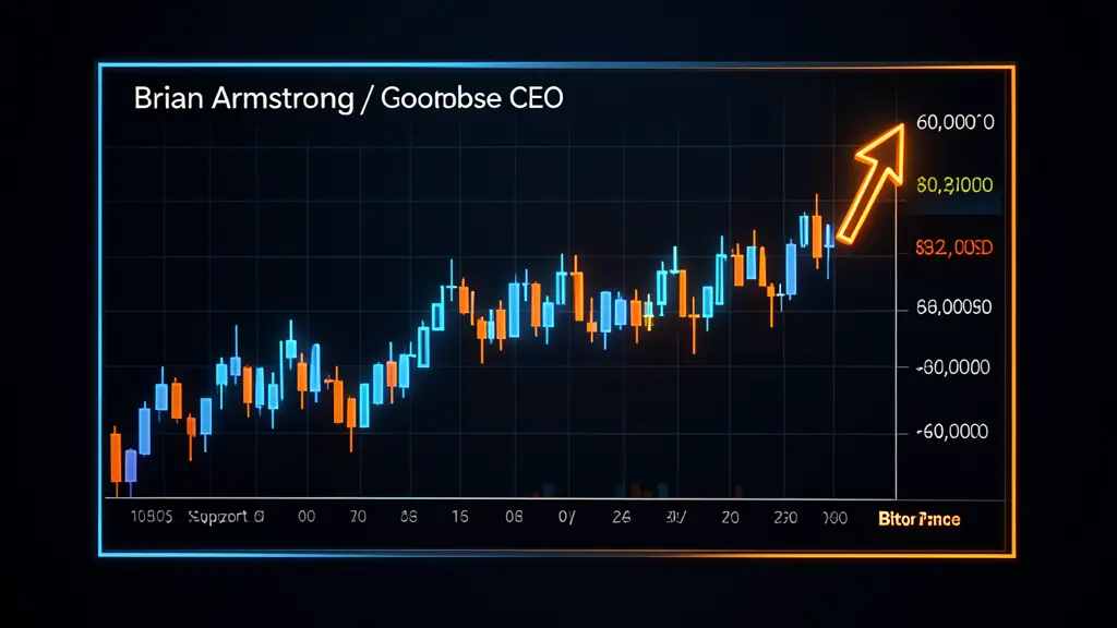 Coinbase CEO Brian Armstrong mit Bitcoin-Chart und Unterstützungszone bei 60.000 Dollar