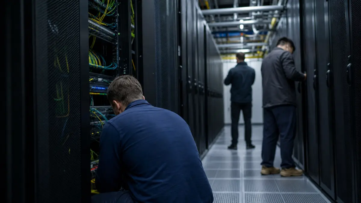 Techniker in einem Rechenzentrum als Symbol für Bitcoin-Sicherheit und Quantenrisiken